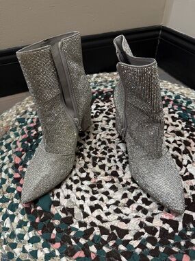 Madden Girl Silver Crystal Embellished Pointed-Toe Ankle Boots